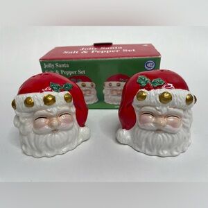 Vintage Santa Claus Head Christmas Salt & Pepper Shakers NIB Rare HTF Ceramic